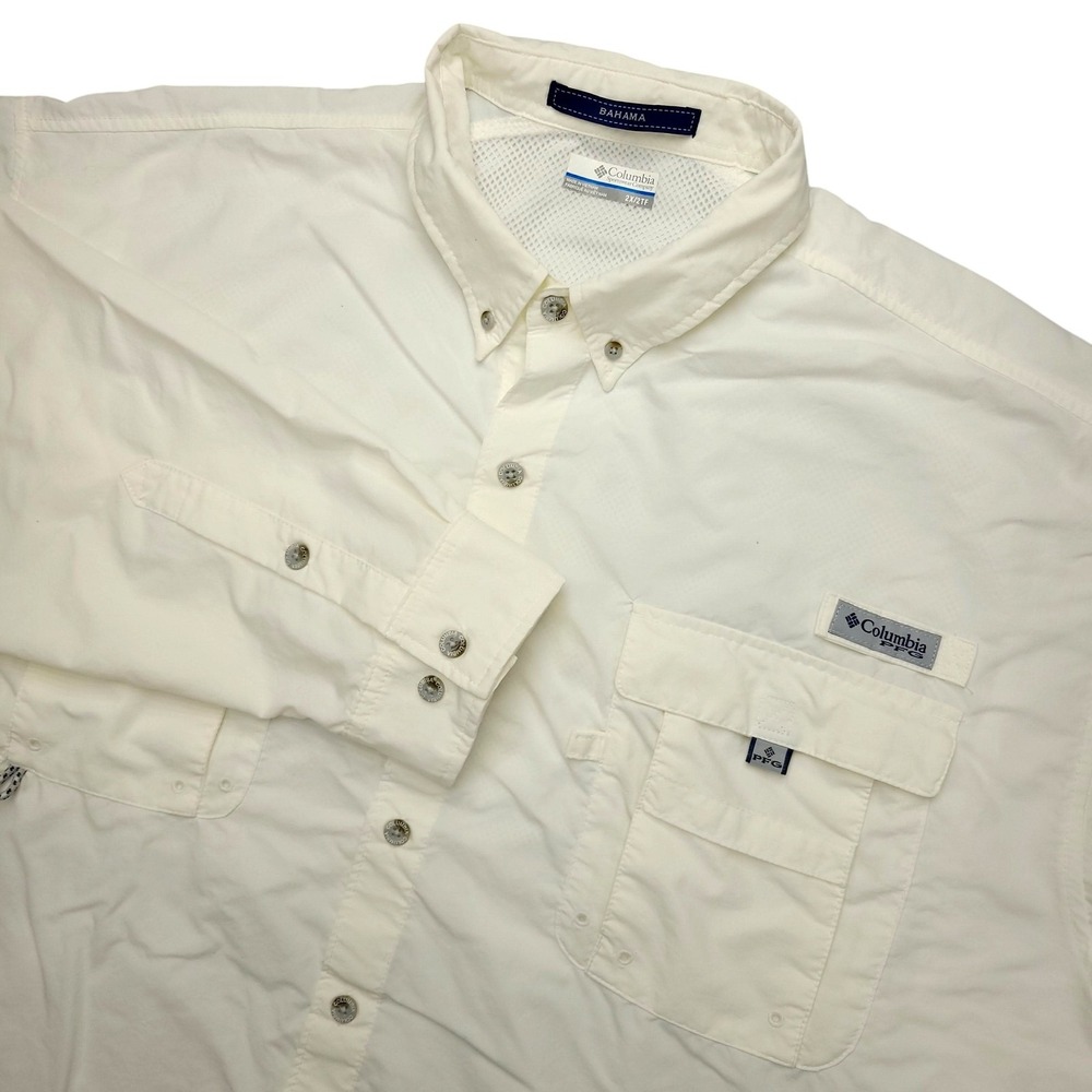 Columbia PFG Bahama Shirt Mens 2XL White Long Sleeve Fishing Button Up Vented